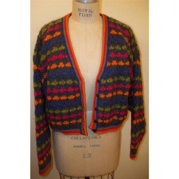 Mexx Gray & Multi-colored Mohair Blend Button Front Cropped Cardigan Sweater M - Picture 7 of 8
